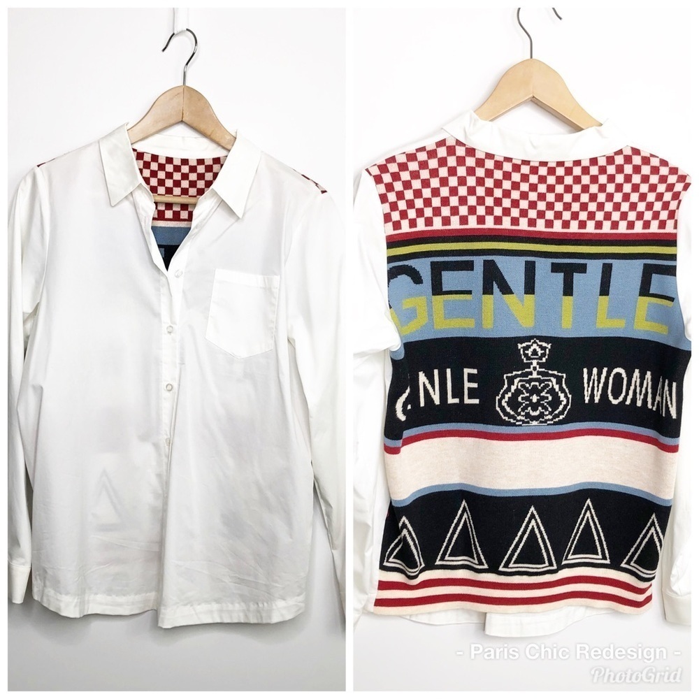 EUROPEAN Staton Autum Gentle Genle woman button down shirt with sweater back